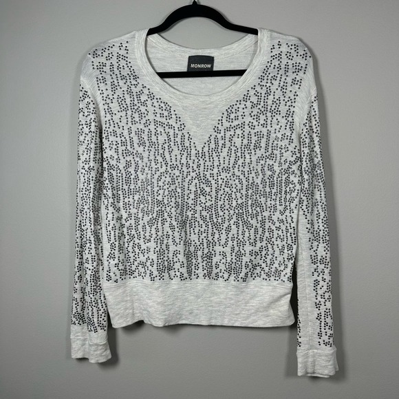 Monrow Small Gray Silver Metallic Embellished Studded Pullover Sweatshirt - Picture 1 of 5